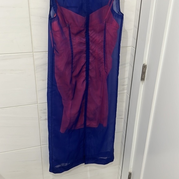 SportMax | NWT Abito Giglio Sovrapposto Midi dress in Blue and Red - Size US 8 - Picture 7 of 8
